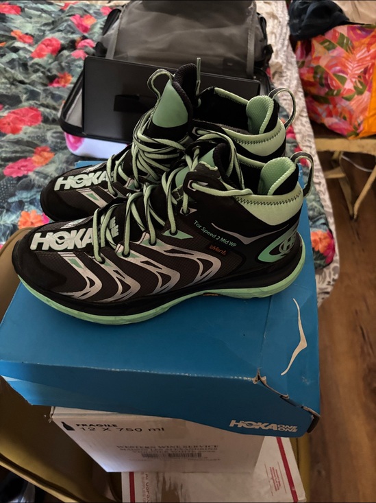Hoka High-Top Trail Sneakers in Mint Green and Black